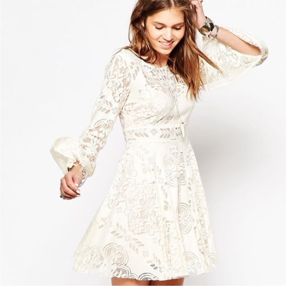 Free People Lace Lovers Dress Cream Size 4 - Picture 2 of 10